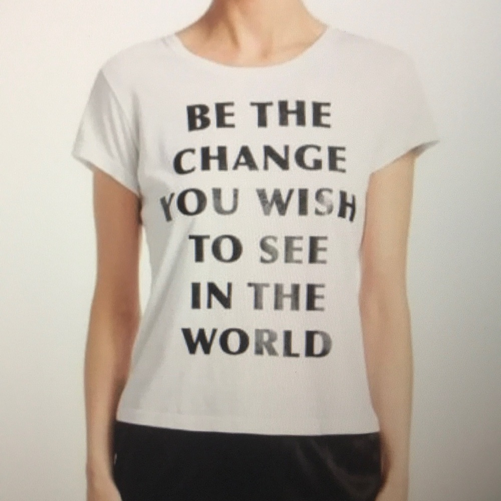 Alice and Olivia be the change you wish to see in the world white T-shirt New